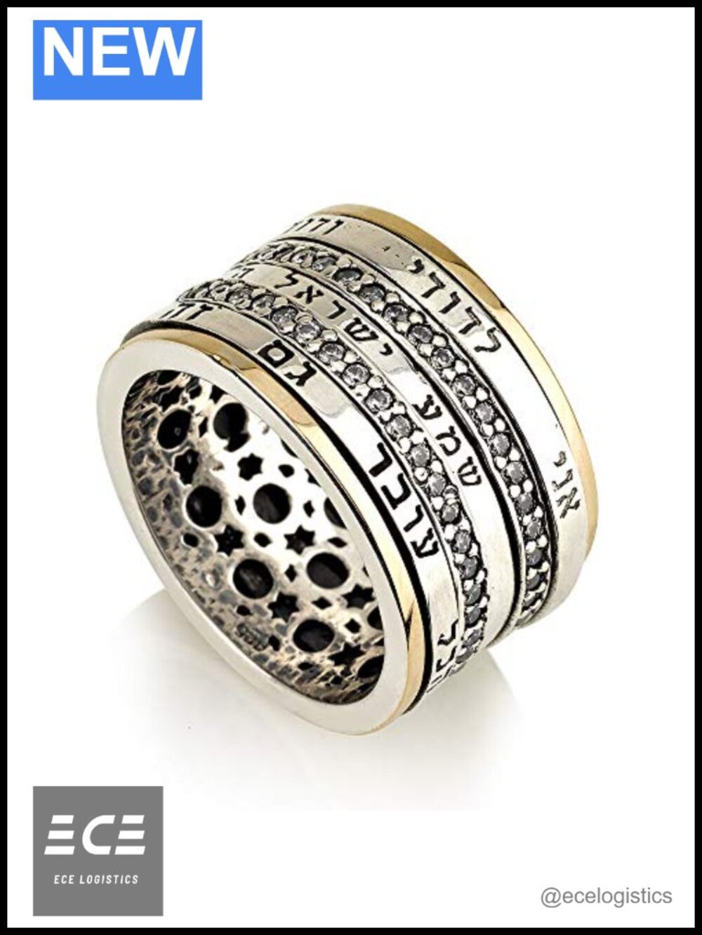 925 Sterling Silver Spinner Ring 9ct Gold Cubic Zirconia Statement Ring